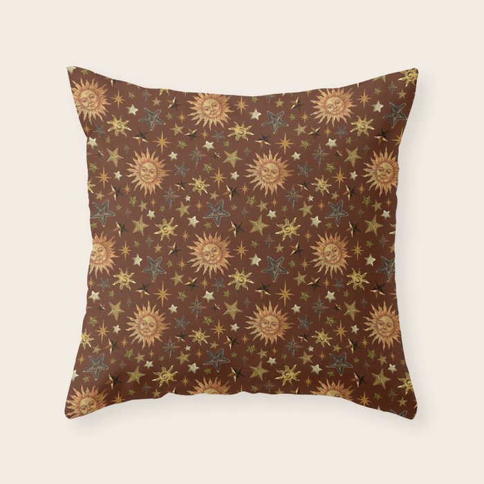 Vintage Star Collage Print in Rust Throw Pillow Gallery Image 2