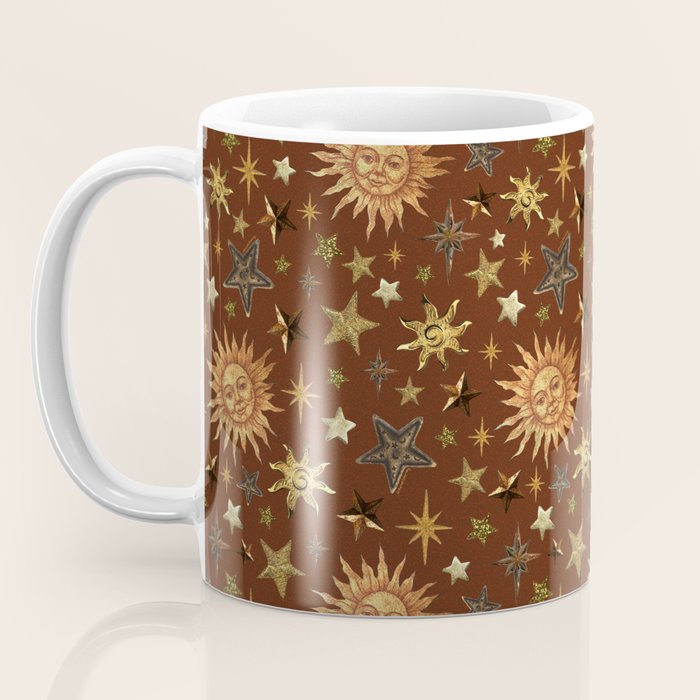 Vintage Star Collage Print in Rust Coffee Mug Gallery Image 3