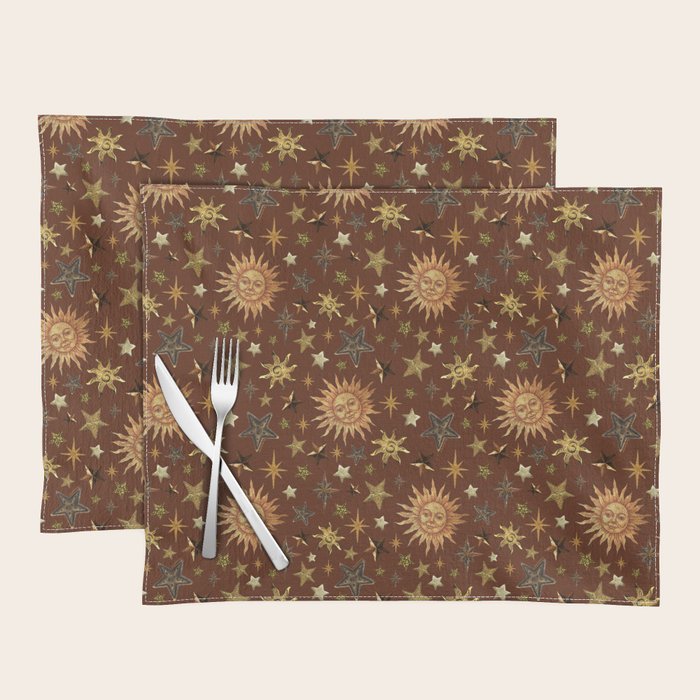 Vintage Star Collage Print in Rust Placemat Gallery Image 1