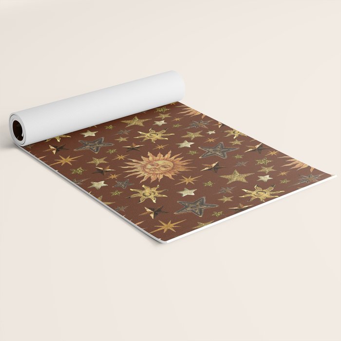 Vintage Star Collage Print in Rust Yoga Mat Gallery Image 2