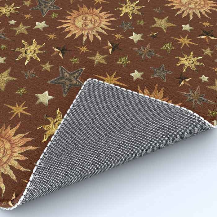 Vintage Star Collage Print in Rust Rug Gallery Image 4