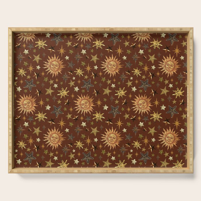 Vintage Star Collage Print in Rust Serving Tray Gallery Image 1