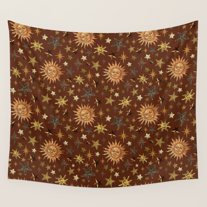 Vintage Star Collage Print in Rust Wall Tapestry Gallery Image 4