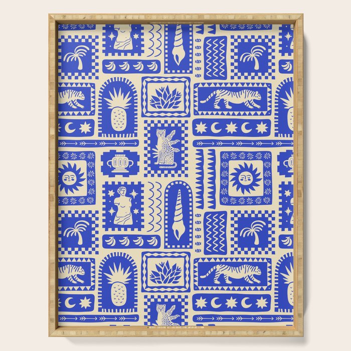 Vintage tropical summer patchwork tapestry pattern Serving Tray Gallery Image 1