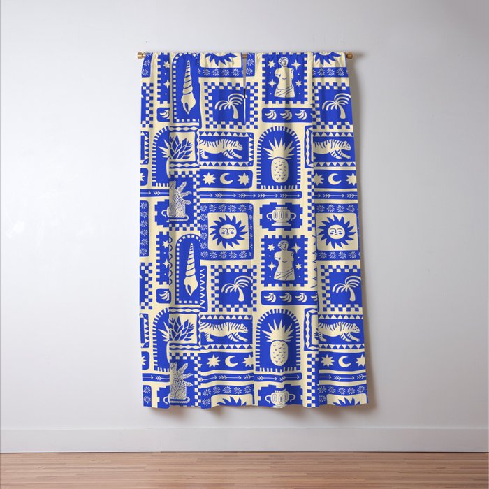 Vintage tropical summer patchwork tapestry pattern Window Curtain Gallery Image 3