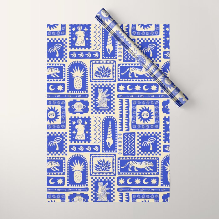 Vintage tropical summer patchwork tapestry pattern Wrapping Paper Gallery Image 1
