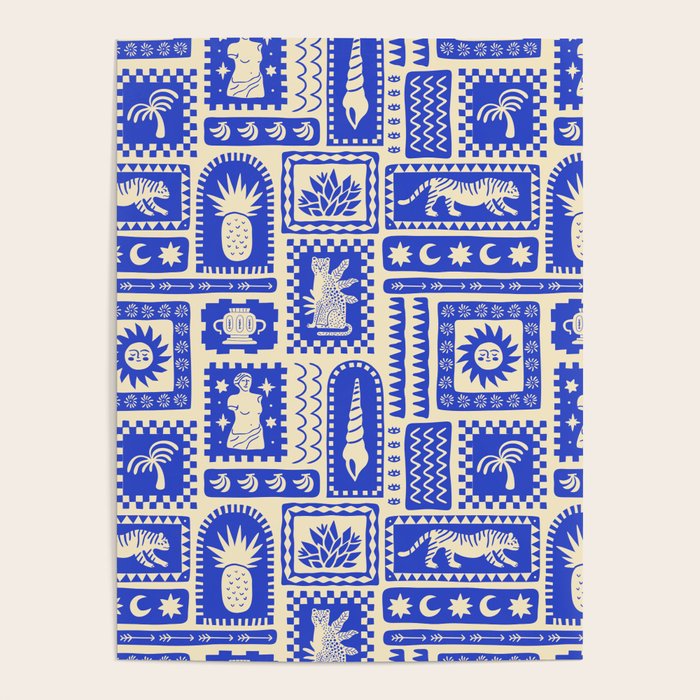 Vintage tropical summer patchwork tapestry pattern Poster Gallery Image 4