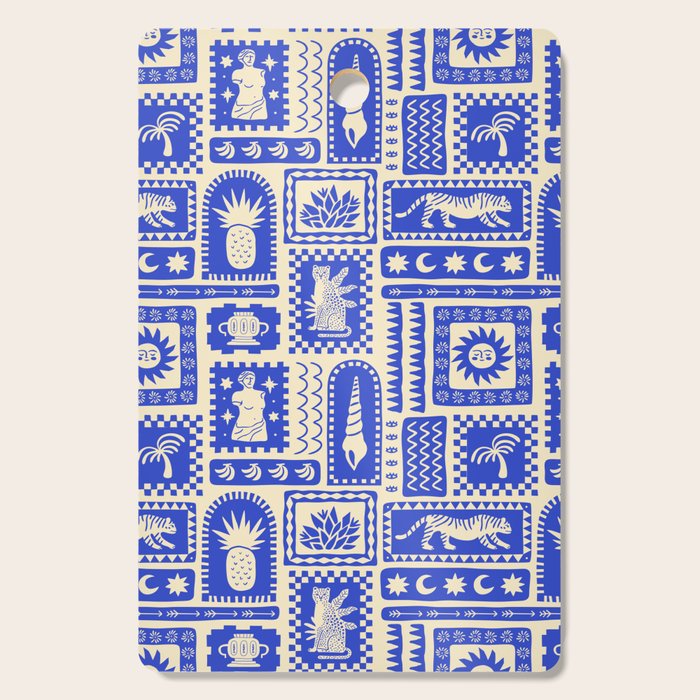 Vintage tropical summer patchwork tapestry pattern Cutting Board Gallery Image 1