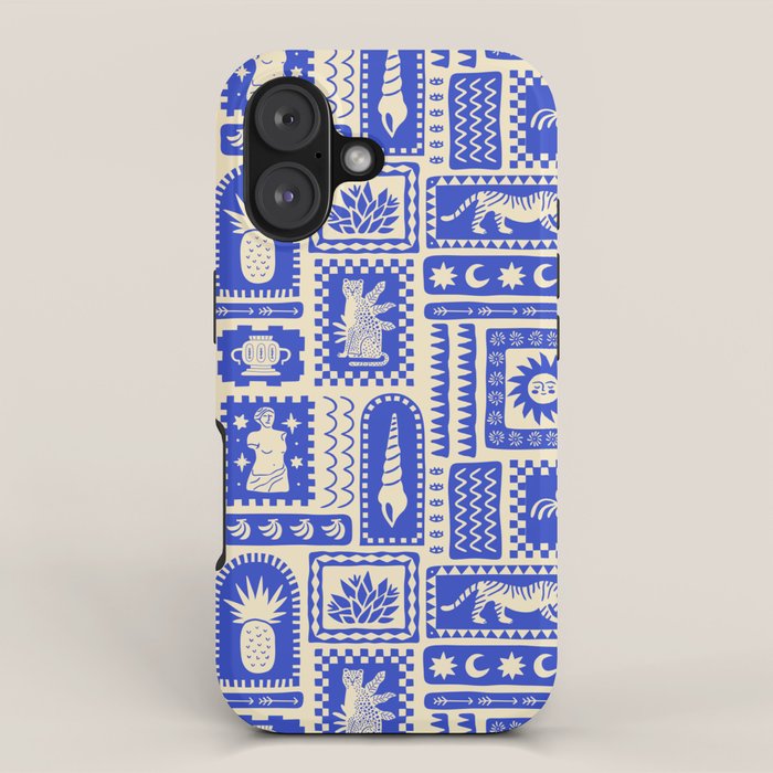 Vintage tropical summer patchwork tapestry pattern iPhone Case Gallery Image 1