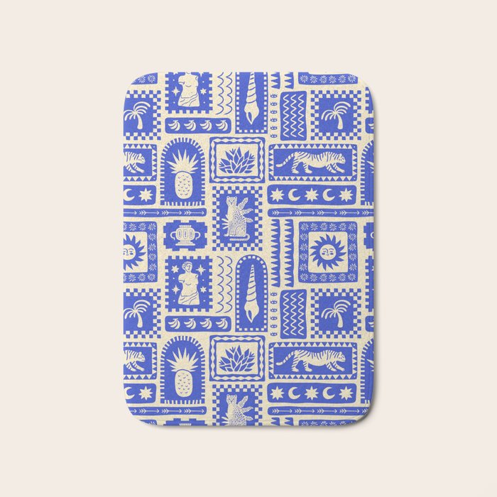 Vintage tropical summer patchwork tapestry pattern Bath Mat Gallery Image 1