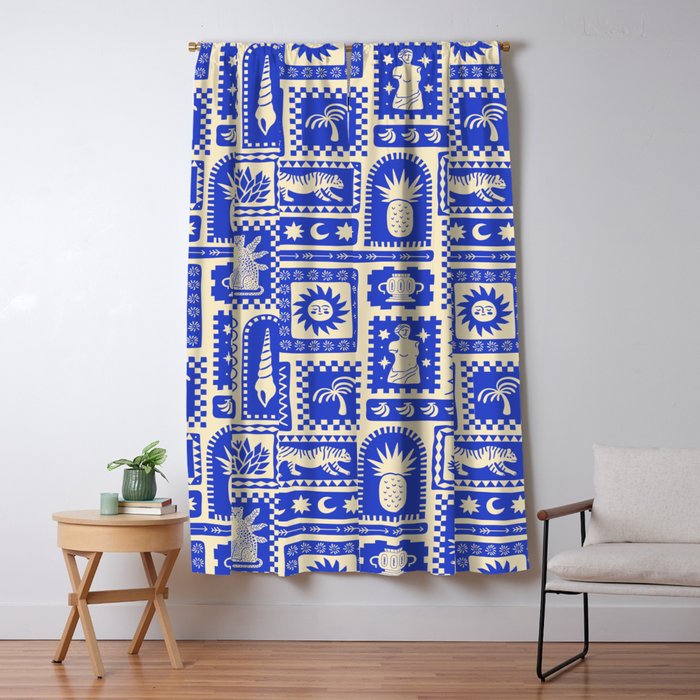 Vintage tropical summer patchwork tapestry pattern Window Curtain Gallery Image 5