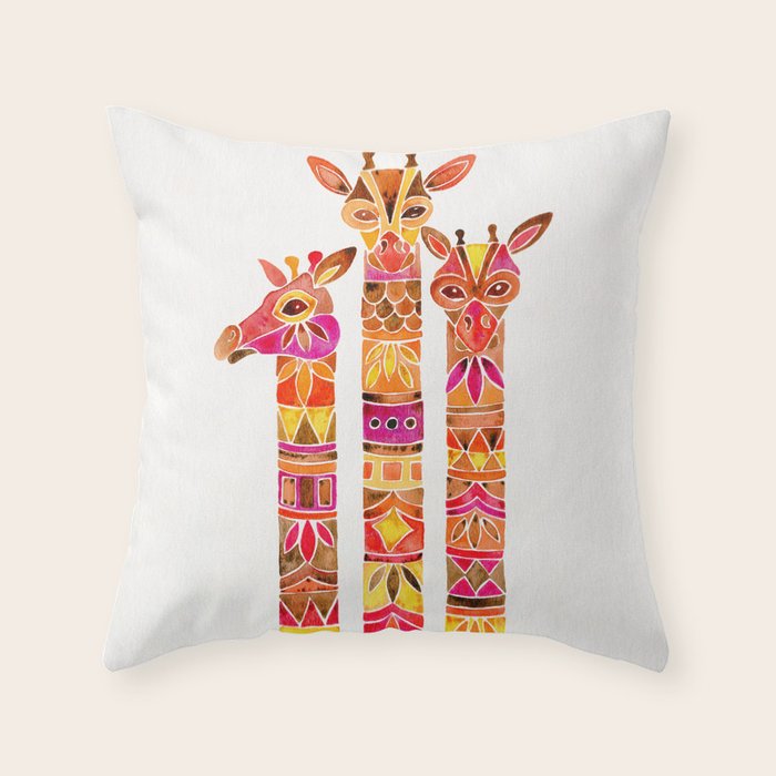 Giraffes - Fiery Palette Throw Pillow Gallery Image 1