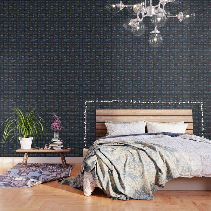 Cross Stitch Floral Navy Wallpaper Gallery Image 3