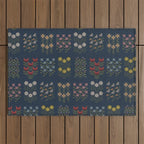 Cross Stitch Floral Navy Outdoor Rug Gallery Image 1