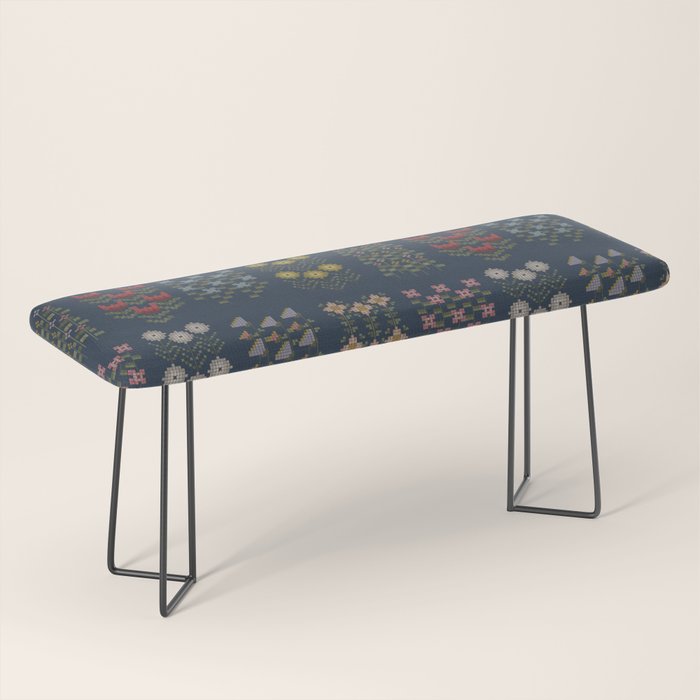 Cross Stitch Floral Navy Bench Gallery Image 1