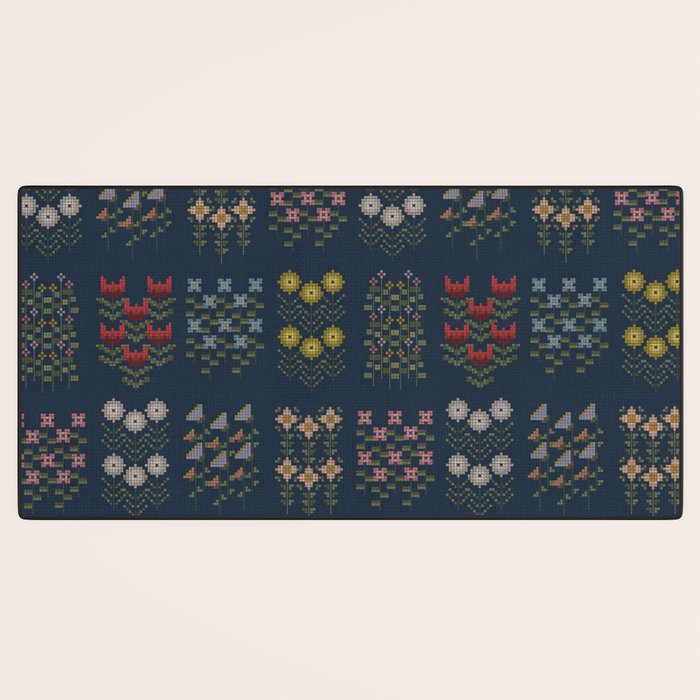 Cross Stitch Floral Navy Desk Mat Gallery Image 3