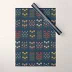 Cross Stitch Floral Navy Wrapping Paper Gallery Image 1