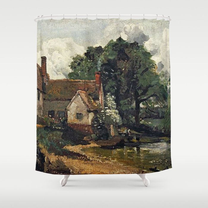 Vintage painting of a house by John Constable Shower Curtain Gallery Image 1
