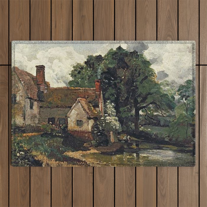 Vintage painting of a house by John Constable Outdoor Rug Gallery Image 1