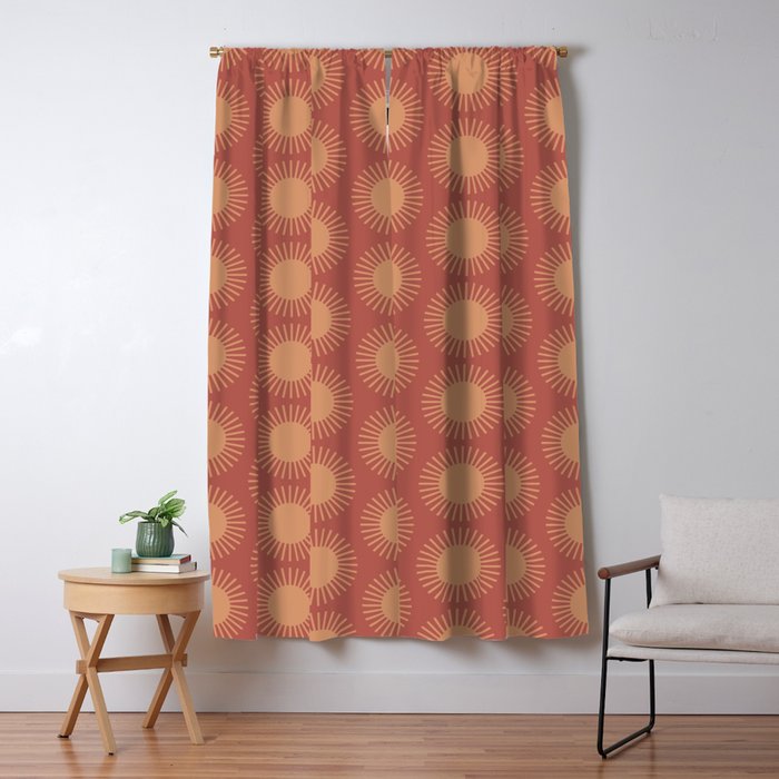 Boho Summer Sun Pattern XIV Earthy Pink and Beige Window Curtain Gallery Image 5