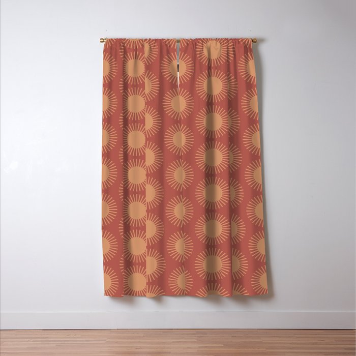 Boho Summer Sun Pattern XIV Earthy Pink and Beige Window Curtain Gallery Image 3