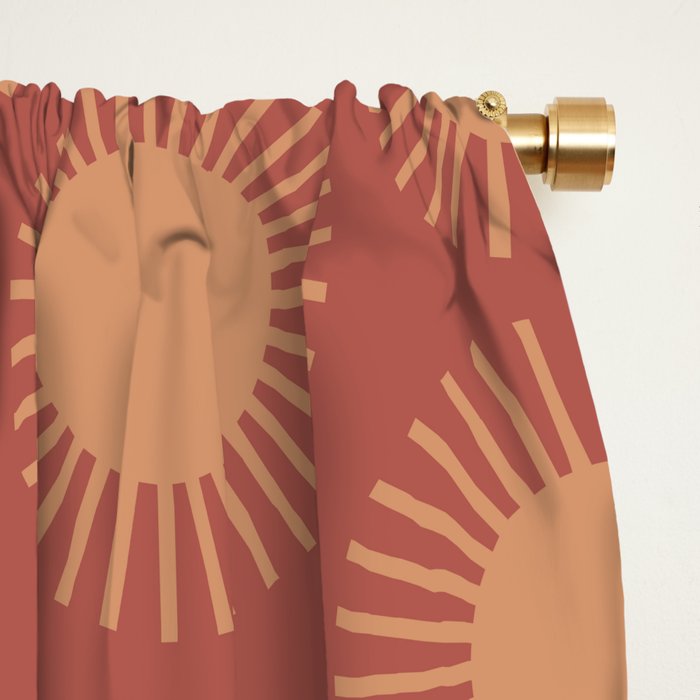 Boho Summer Sun Pattern XIV Earthy Pink and Beige Window Curtain Gallery Image 2