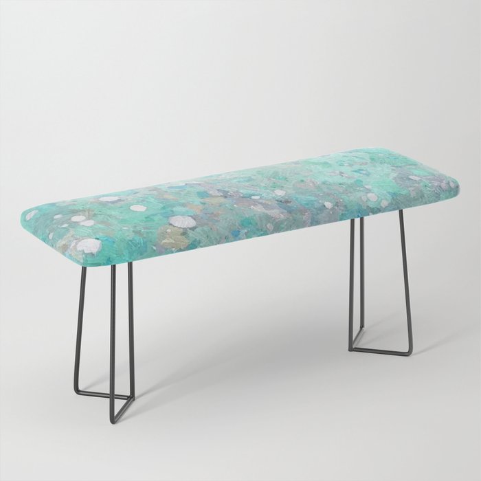 Blue Green Dreamy Marble, Minimal Abstract Pastel Graphic Design Eclectic Bohemian Painting Texture Bench Gallery Image 1
