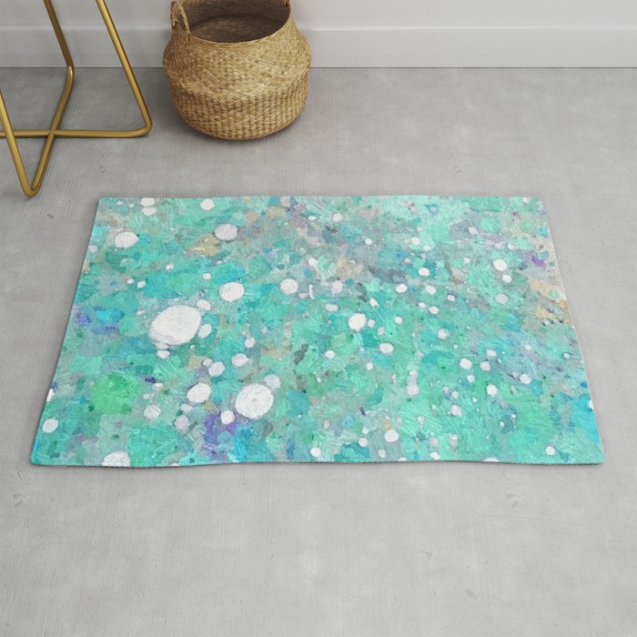 Blue Green Dreamy Marble, Minimal Abstract Pastel Graphic Design Eclectic Bohemian Painting Texture Rug Gallery Image 1