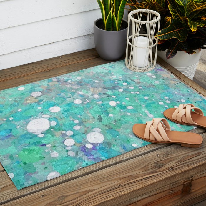 Blue Green Dreamy Marble, Minimal Abstract Pastel Graphic Design Eclectic Bohemian Painting Texture Outdoor Rug Gallery Image 2