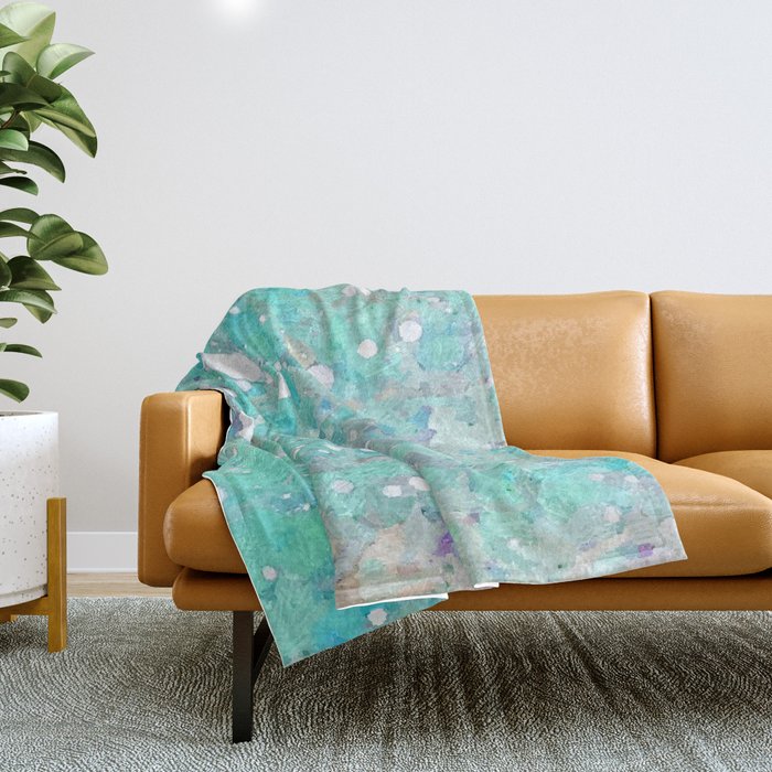 Blue Green Dreamy Marble, Minimal Abstract Pastel Graphic Design Eclectic Bohemian Painting Texture Throw Blanket Gallery Image 1
