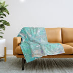 Blue Green Dreamy Marble, Minimal Abstract Pastel Graphic Design Eclectic Bohemian Painting Texture Throw Blanket Gallery Image 1