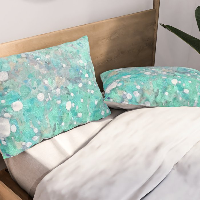 Blue Green Dreamy Marble, Minimal Abstract Pastel Graphic Design Eclectic Bohemian Painting Texture Pillow Sham Gallery Image 2