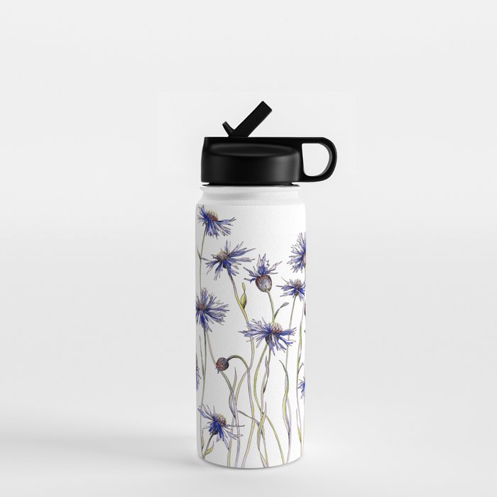 Blue Cornflowers, Illustration Water Bottle Gallery Image 1