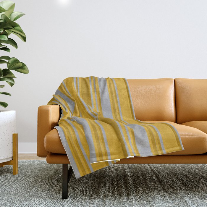Dark Gray, Dark Goldenrod, and Goldenrod Colored Pattern of Stripes Throw Blanket Gallery Image 1