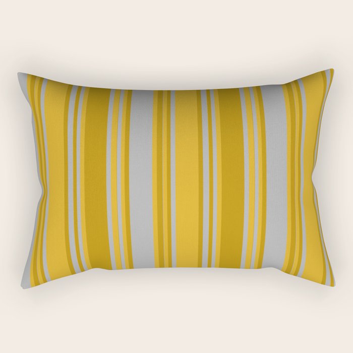 Dark Gray, Dark Goldenrod, and Goldenrod Colored Pattern of Stripes Rectangular Pillow Gallery Image 2