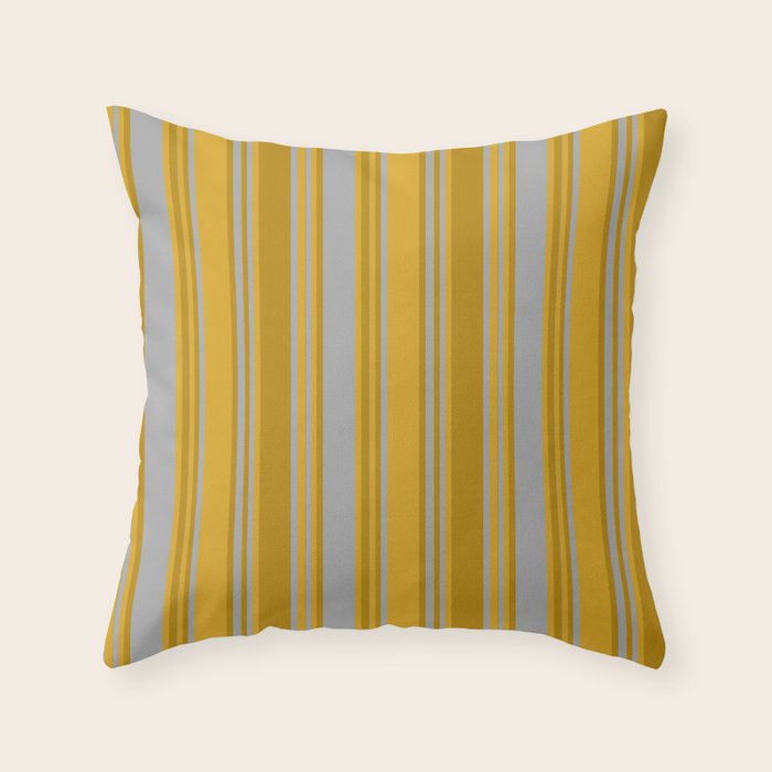 Dark Gray, Dark Goldenrod, and Goldenrod Colored Pattern of Stripes Throw Pillow Gallery Image 1