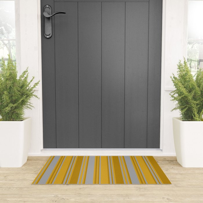 Dark Gray, Dark Goldenrod, and Goldenrod Colored Pattern of Stripes Welcome Mat Gallery Image 3