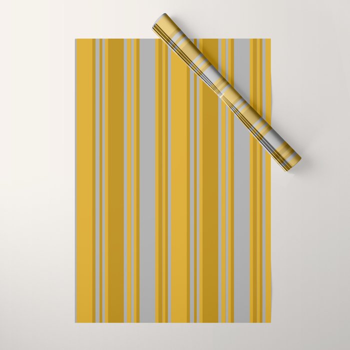Dark Gray, Dark Goldenrod, and Goldenrod Colored Pattern of Stripes Wrapping Paper Gallery Image 1