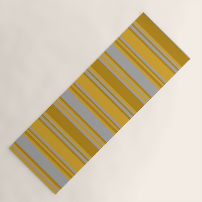 Dark Gray, Dark Goldenrod, and Goldenrod Colored Pattern of Stripes Yoga Mat Gallery Image 1
