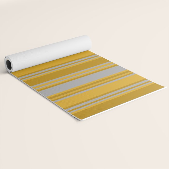 Dark Gray, Dark Goldenrod, and Goldenrod Colored Pattern of Stripes Yoga Mat Gallery Image 2