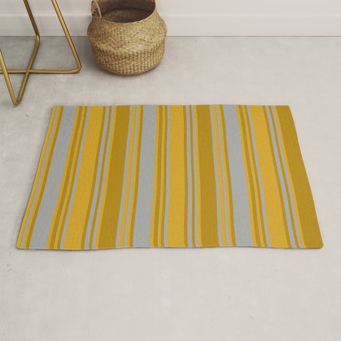 Dark Gray, Dark Goldenrod, and Goldenrod Colored Pattern of Stripes Rug Gallery Image 1