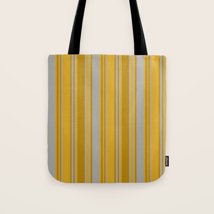 Dark Gray, Dark Goldenrod, and Goldenrod Colored Pattern of Stripes Tote Bag Gallery Image 1