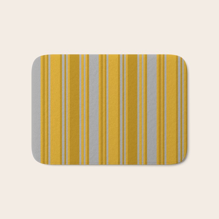 Dark Gray, Dark Goldenrod, and Goldenrod Colored Pattern of Stripes Bath Mat Gallery Image 1