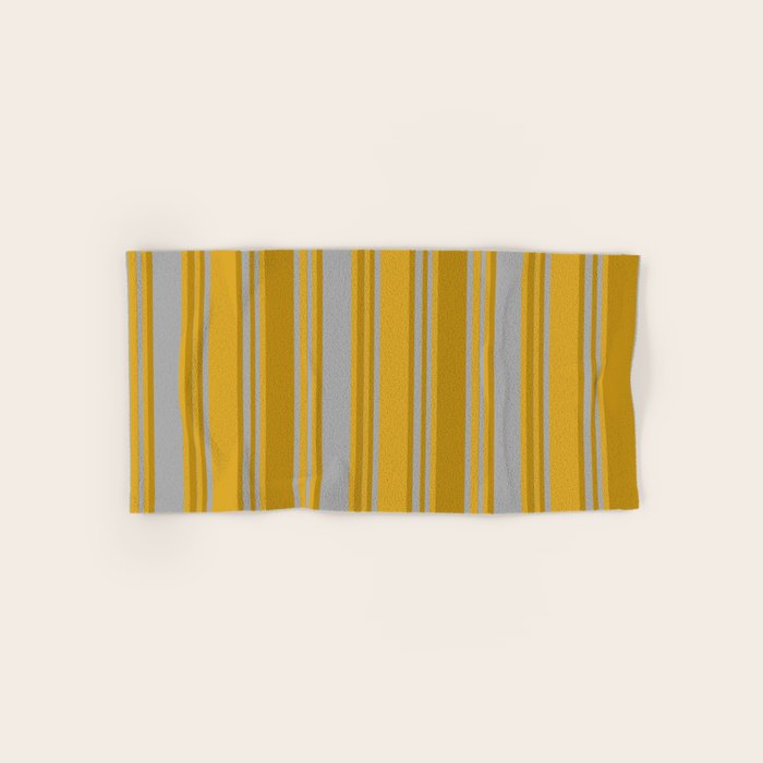 Dark Gray, Dark Goldenrod, and Goldenrod Colored Pattern of Stripes Bath Towel Gallery Image 1