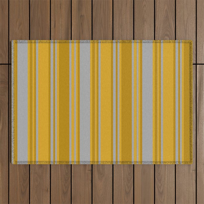 Dark Gray, Dark Goldenrod, and Goldenrod Colored Pattern of Stripes Outdoor Rug Gallery Image 1