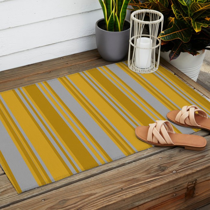 Dark Gray, Dark Goldenrod, and Goldenrod Colored Pattern of Stripes Outdoor Rug Gallery Image 2