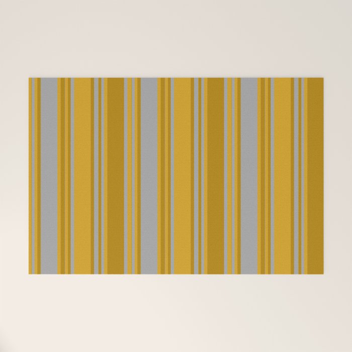 Dark Gray, Dark Goldenrod, and Goldenrod Colored Pattern of Stripes Welcome Mat Gallery Image 1