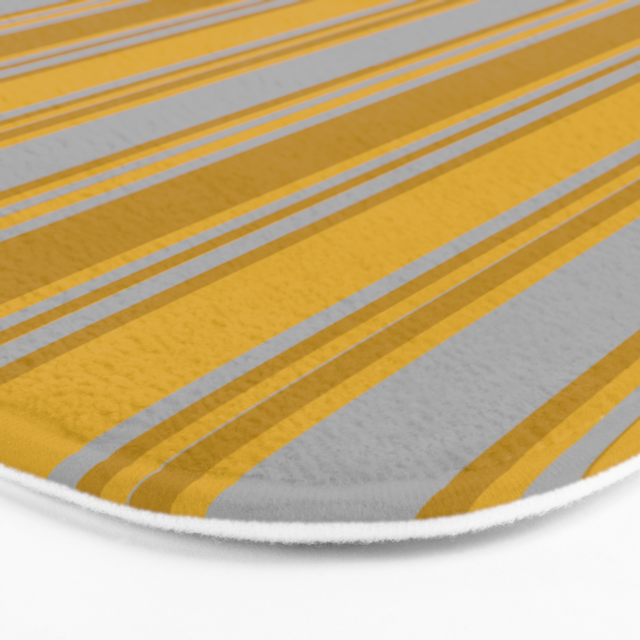 Dark Gray, Dark Goldenrod, and Goldenrod Colored Pattern of Stripes Bath Mat Gallery Image 3