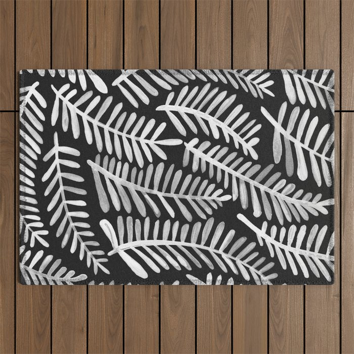 Modern Fronds - White on Black Palette Outdoor Rug Gallery Image 1