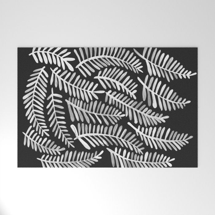 Modern Fronds - White on Black Palette Welcome Mat Gallery Image 1